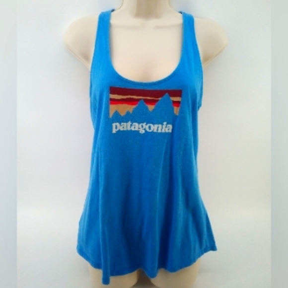 ⭐3/$30 Patagonia Worn Wear 100% Organic Cotton Blue Recycle Reuse S Reg Fit Tank - Picture 1 of 10